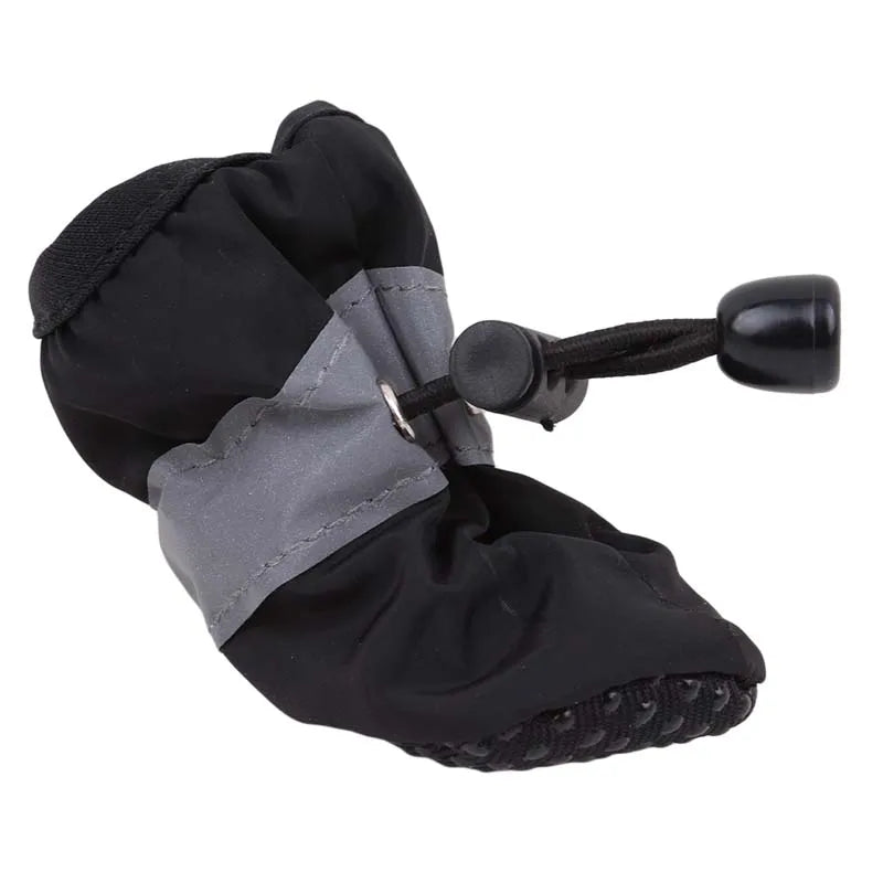 4Pcs Dog Boots Waterproof Non-slip Sole with Reflective Strip Adjustable Drawstring Soft Breathable Lining for Small Medium Dogs