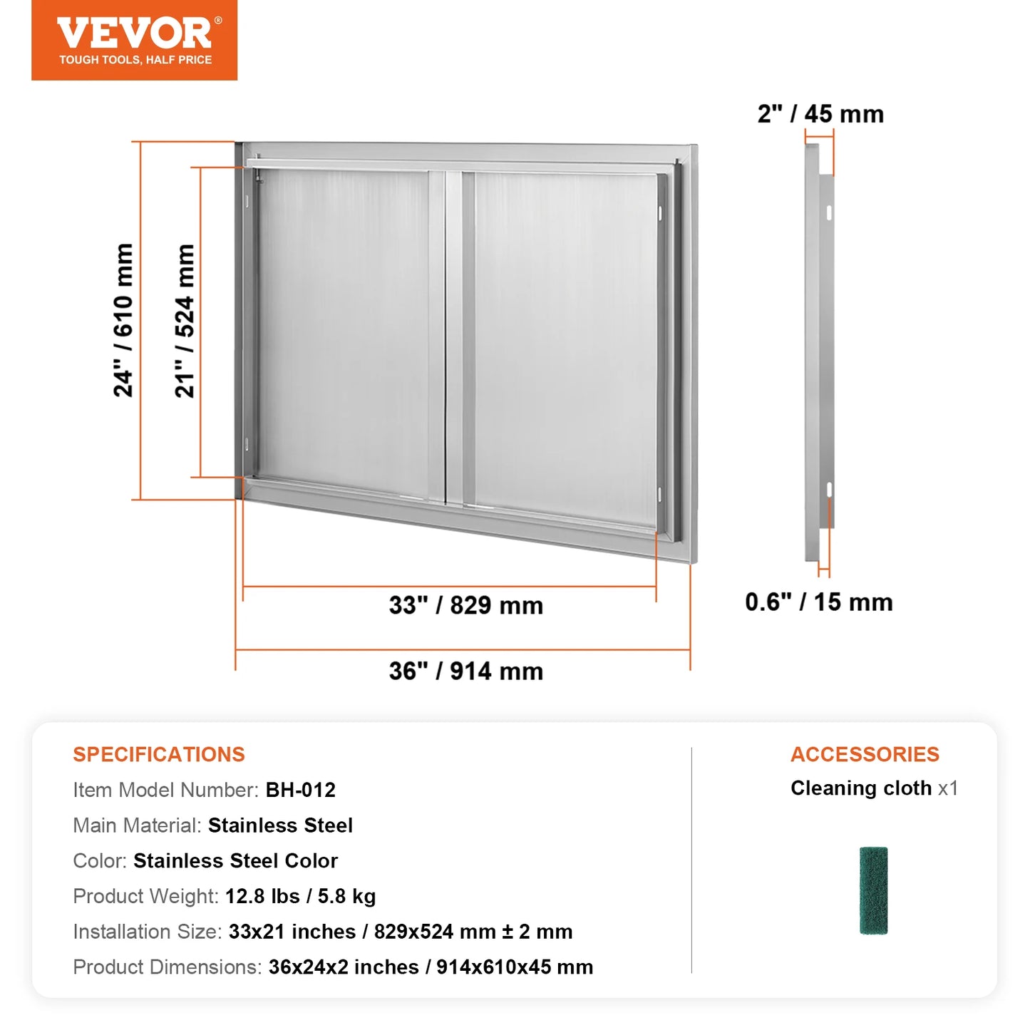 SucceBuy BBQ Access Door Stainless Steel Double Double Wall Door Panel Outdoor Kitchen Door Flush Mount Door Wall Vertical Door