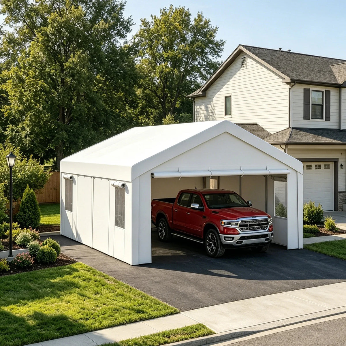 13x25FT Heavy Duty Carport Portable Garage Canopy Shelter, Roll-Up Windows, Removable Sidewalls & Doors For SUV, Truck & Boat