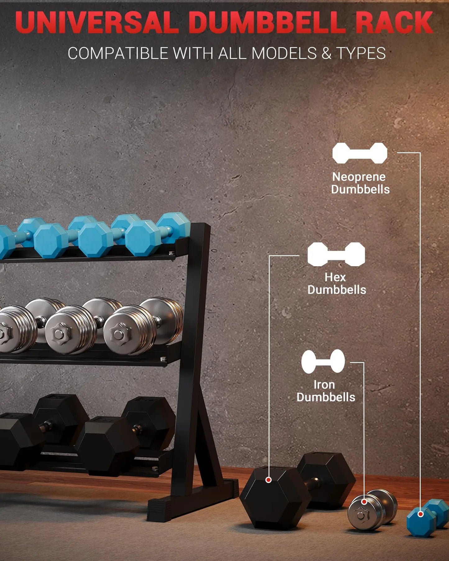 Dumbbell Rack Stand Only, Weight Rack Storage for Home Gym Dumbbells, Rubber Guard Protectors