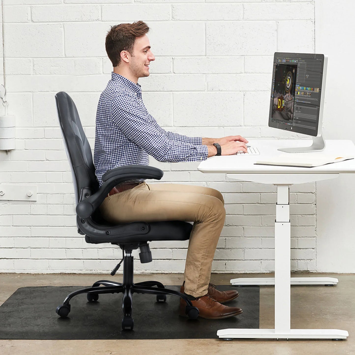 JHK Ergonomic Office Computer Home Gaming Desk Chair Adjustable PU Leather Racing Chair Flip-up Armrest
