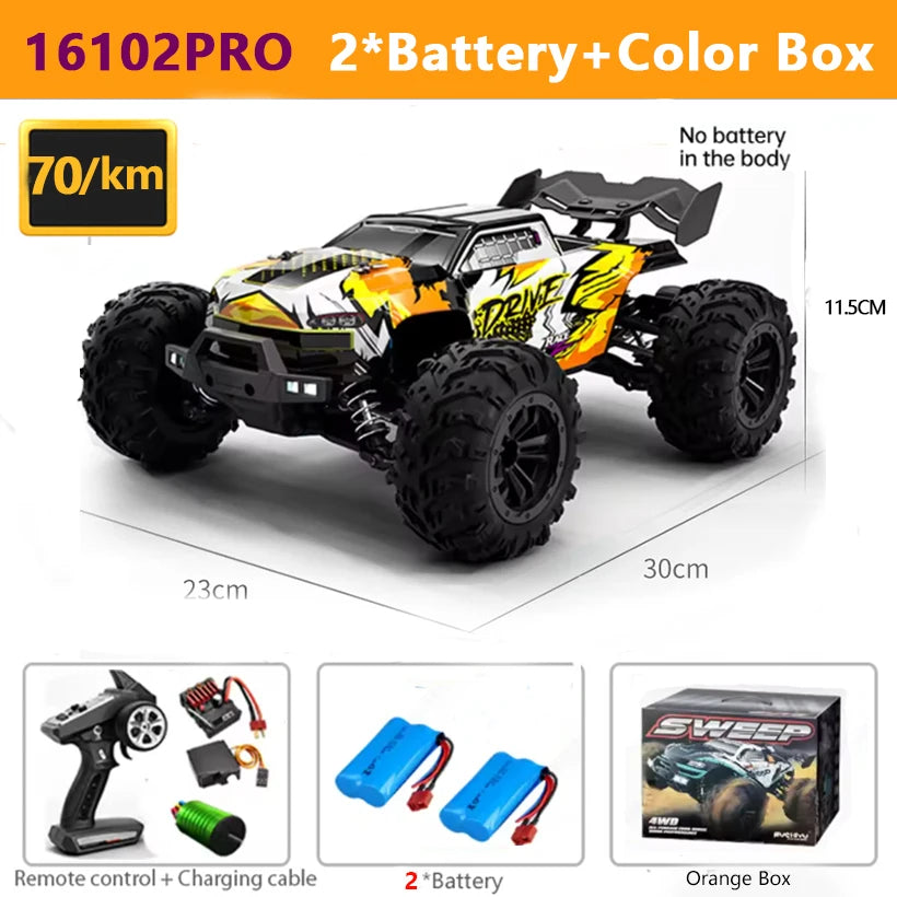 1:16 4WD RC Car 70KM/H Or 50KM/H With LED Light 2.4G Remote Control Cars High Speed Drift Monster 4x4 Truck for Children Gif