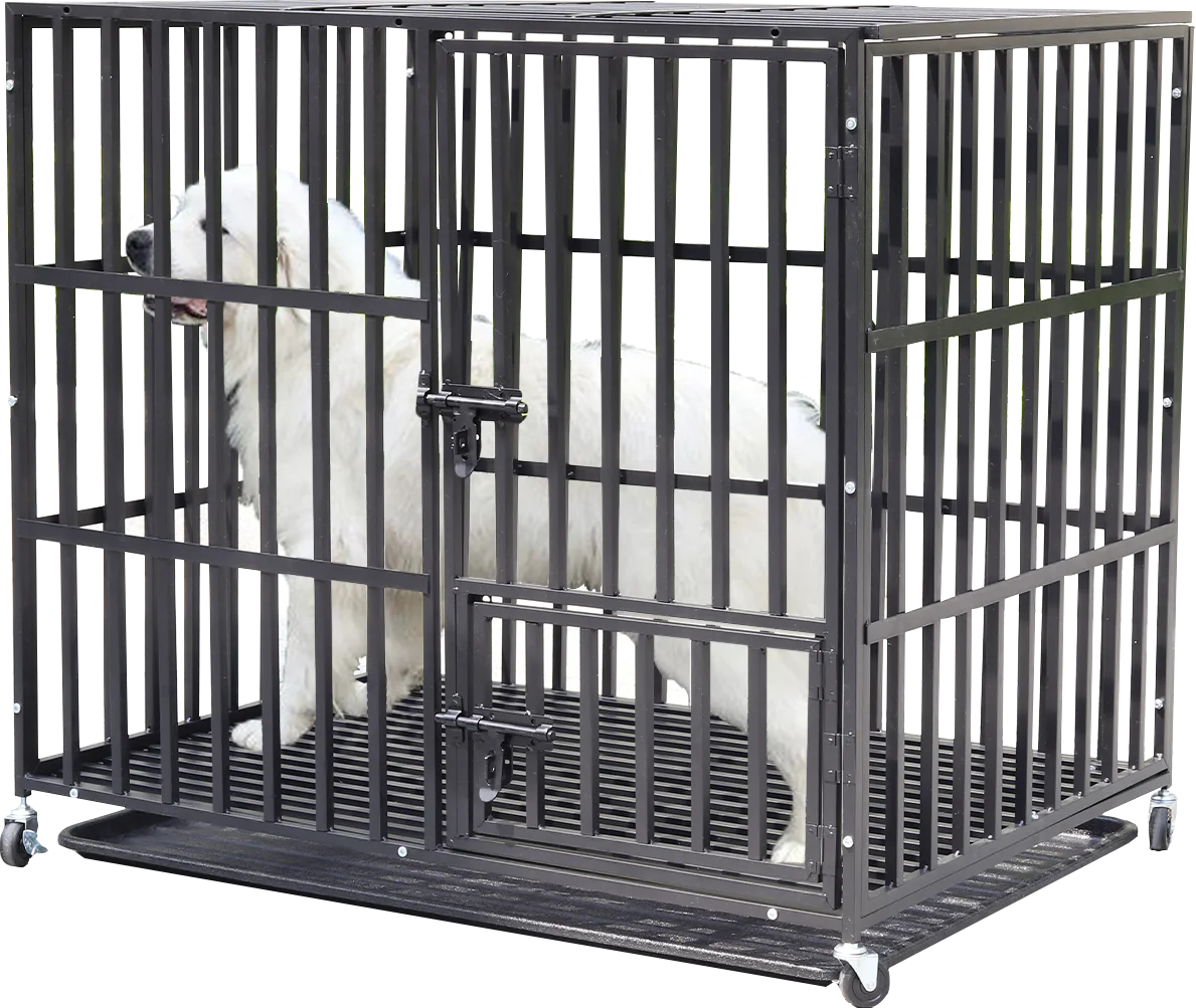 37” 42” 46” Heavy Duty Dog Cage Metal Pet Dog Crate 3 Doors Locks Design Kennel Playpen with 4 Wheels Removable Tray