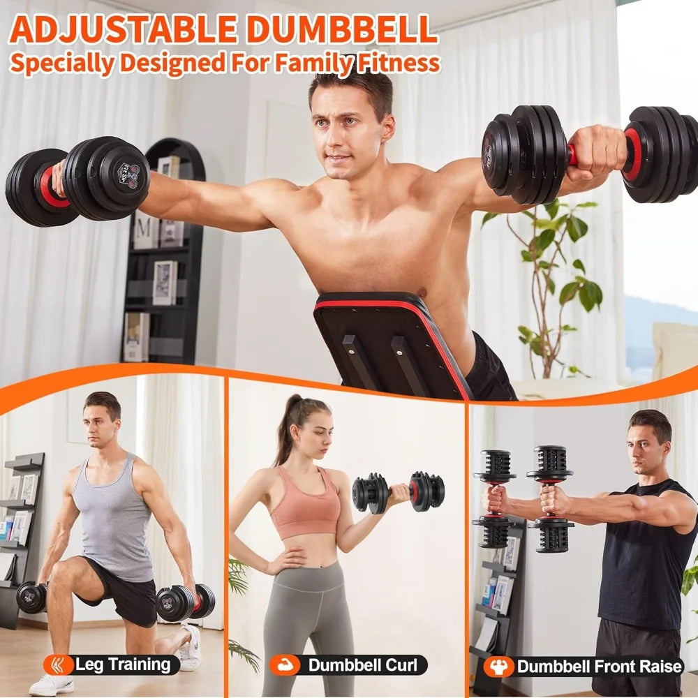 Adjustable Dumbbell Set, 10-in-1 25LB/55LB Ajustable Dumbbells with Safe Locking System, Enclosed Storage Tray, Customized