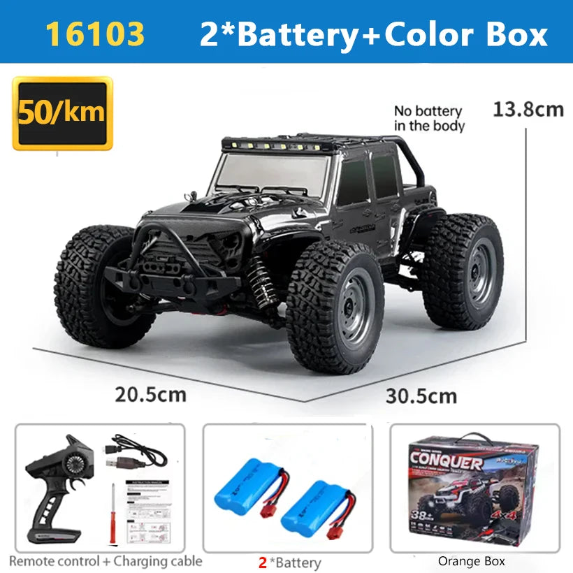 1:16 4WD RC Car 70KM/H Or 50KM/H With LED Light 2.4G Remote Control Cars High Speed Drift Monster 4x4 Truck for Children Gif