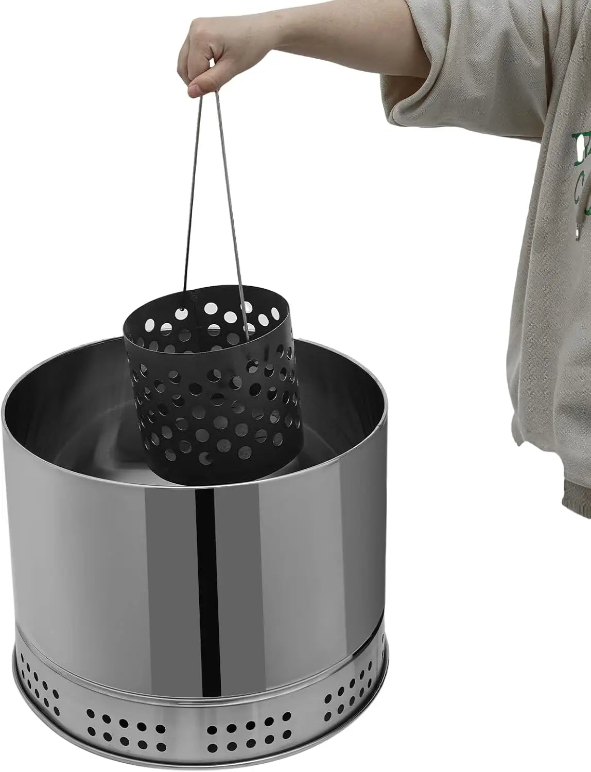 Large Stainless Steel Portable Smokeless Barbecue Charcoal Barrel Grill with Multiple Clips for Camping Picnics Backyard BBQs