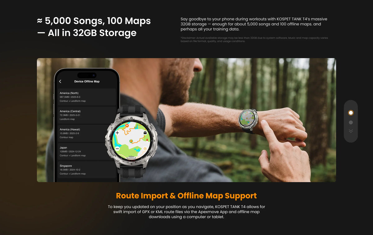T4 Smart Watch for Men 6-Sat GPS Offline Maps 10ATM Waterproof Heart Rate Diving Skiing Hiking for Android iOS