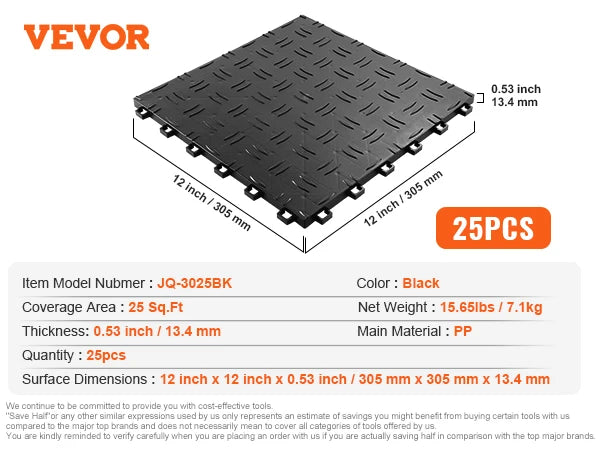 Garage Tiles Interlocking Garage Floor Covering Tiles Non-Slip Double-Sided Texture for Garages Basements Repair Shops