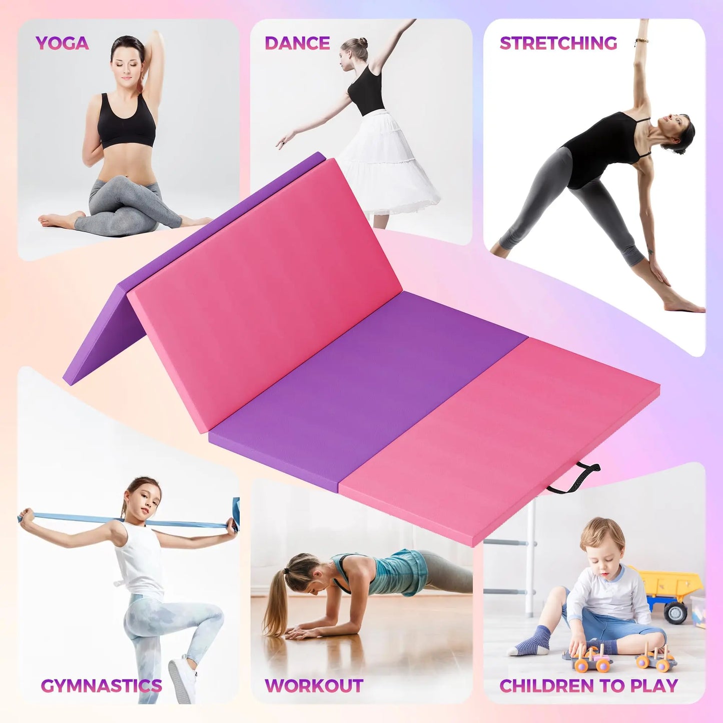 Gymnastics Mat,4-/5-fold Exercise Mats, Gymnastics Tumbling Mats, Thick Portable Home Gym Floor Pad for Yoga, Pilates, Aerobics
