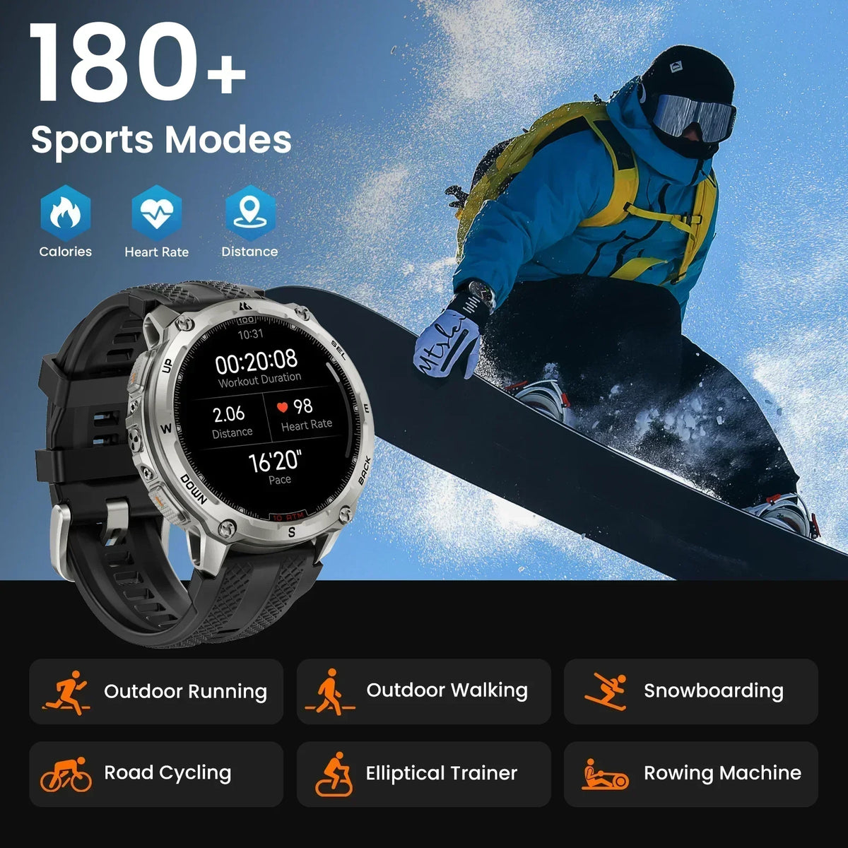 T4 Smart Watch for Men 6-Sat GPS Offline Maps 10ATM Waterproof Heart Rate Diving Skiing Hiking for Android iOS