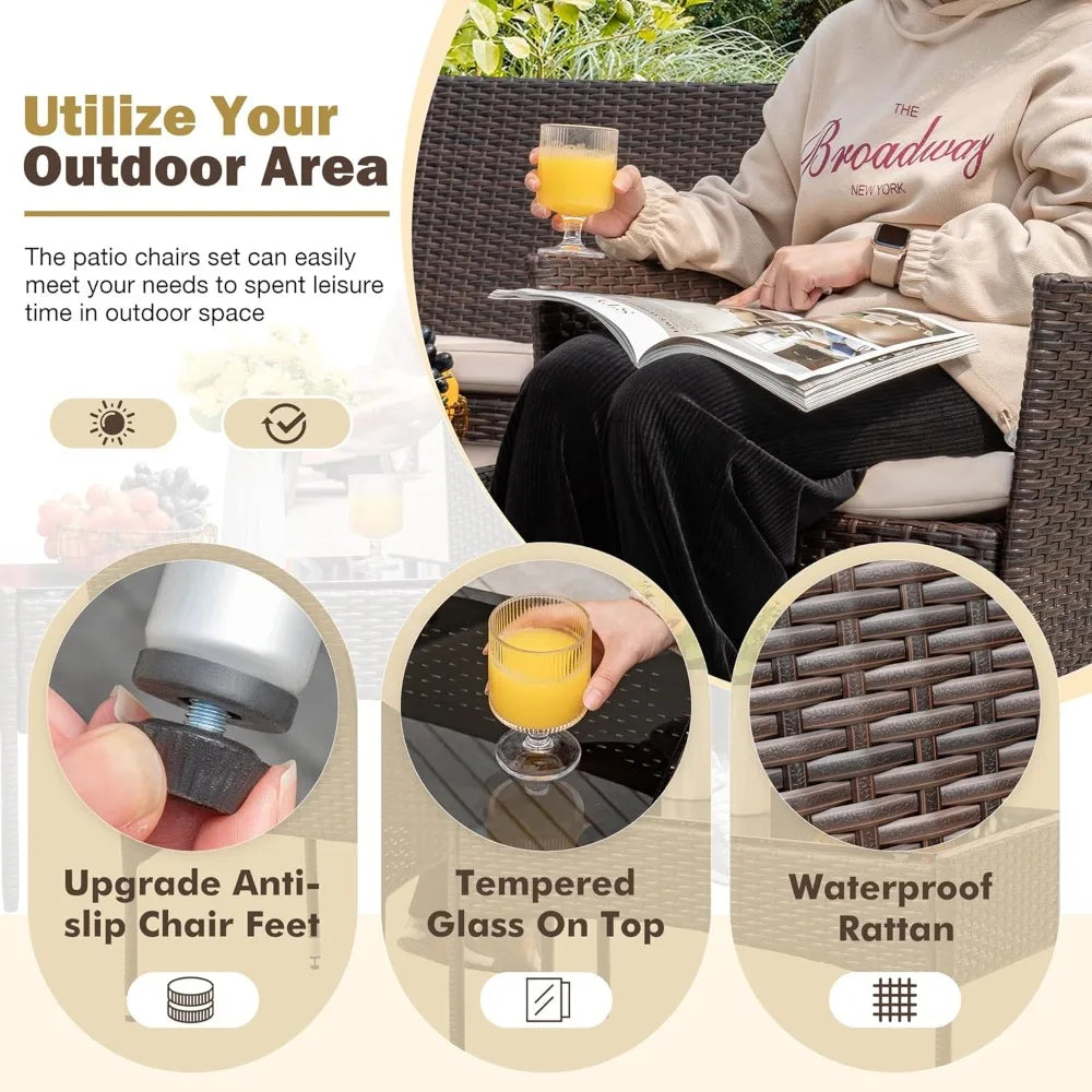 4 Pieces Outdoor Patio Furniture Sets Rattan Chair Wicker Set,Outdoor Indoor Use Backyard Porch Garden Poolside Balcony
