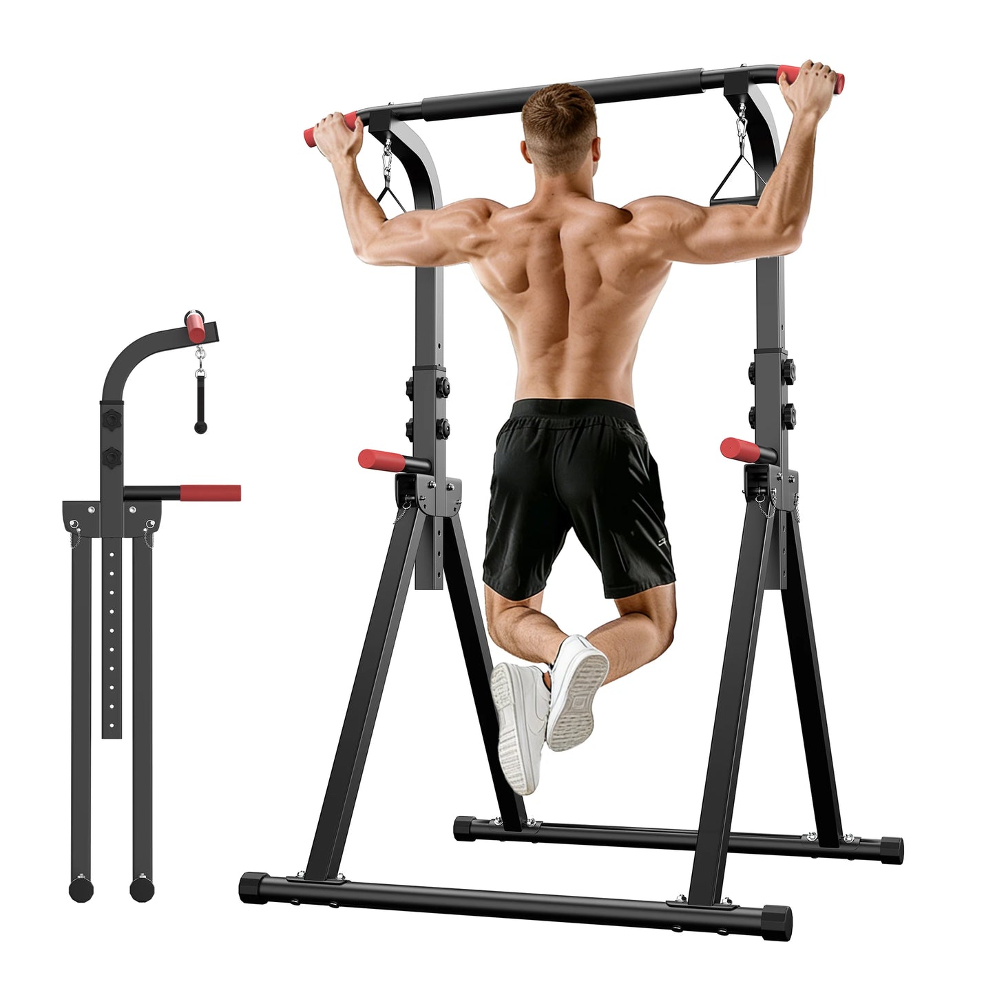 Power Tower Pull Up Bar Free standing with Resistance Bands, 350LBS Heavy Duty Alloy Steel Dip Station for Home Gym