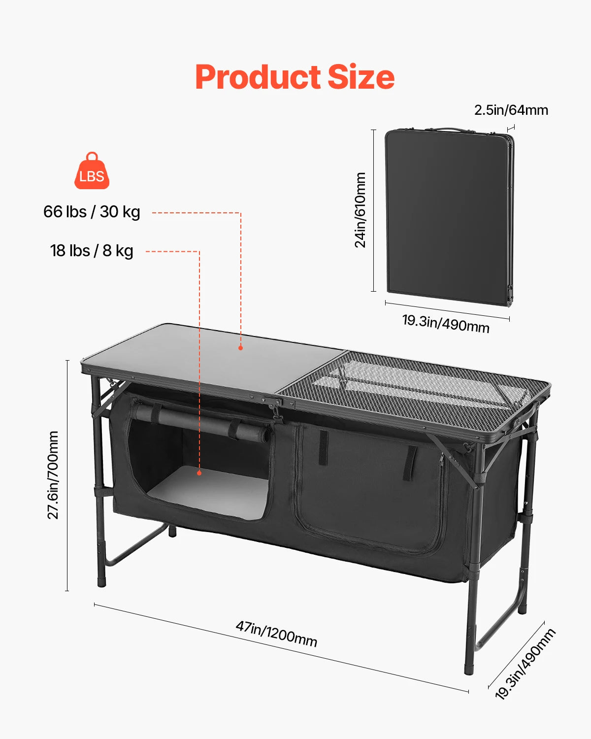 VEVOR Camping Kitchen Table Outdoor Cooking Table Aluminum Lightweight Portable Cook Station for BBQ Party Picnic RV Travel
