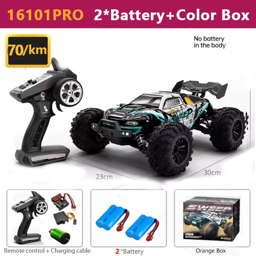 1:16 4WD RC Car 70KM/H Or 50KM/H With LED Light 2.4G Remote Control Cars High Speed Drift Monster 4x4 Truck for Children Gif