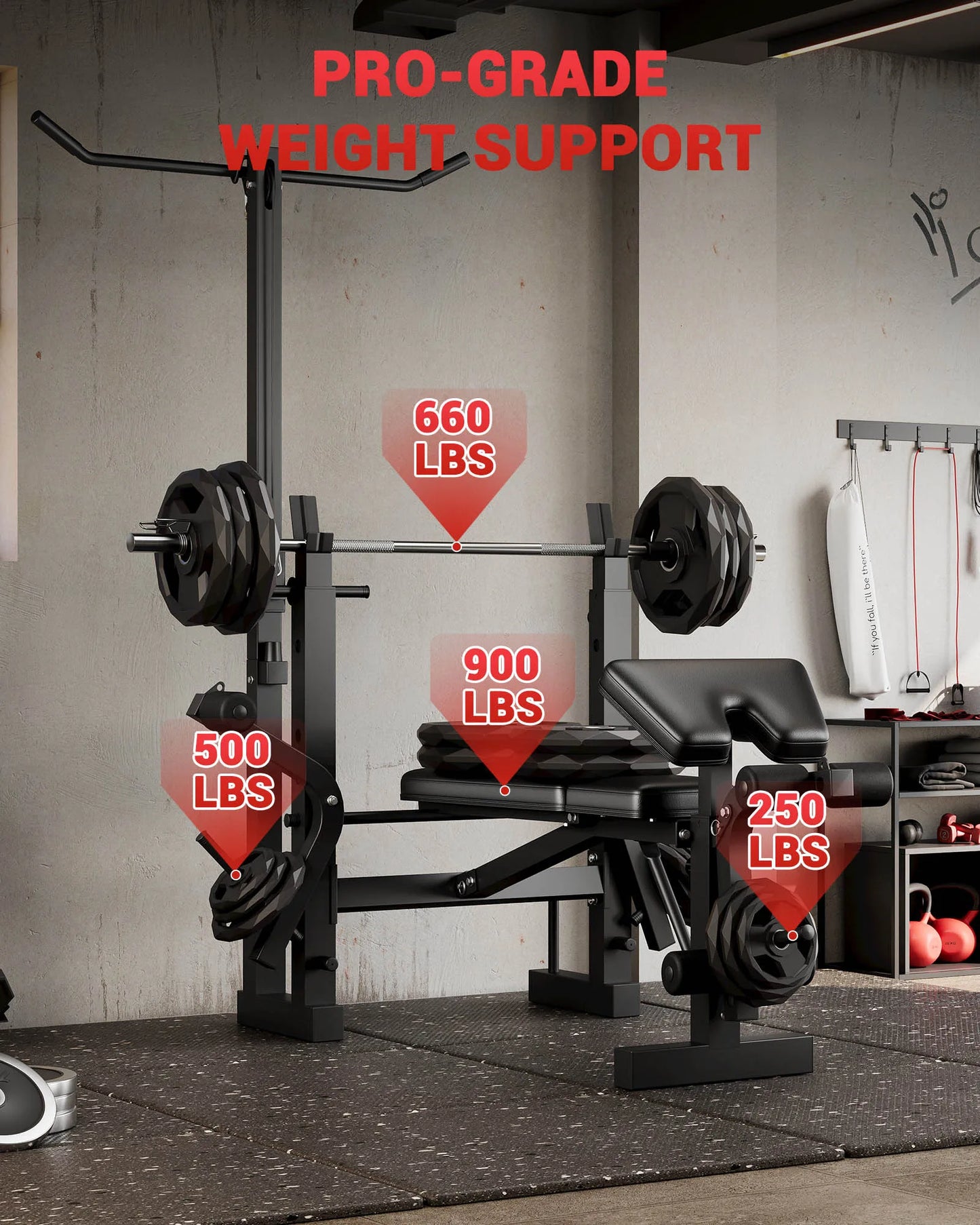 Adjustable 4-in-1 Weight Bench Set with Leg Developer Barbell Rack Butterfly Arm Preacher, Foldable Workout Bench for Home Gym