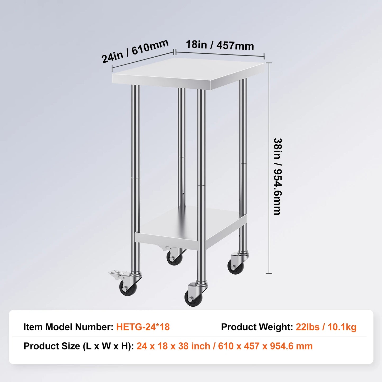 SucceBuy Stainless Steel Work Table with Wheels 3 Adjustable Height Levels Heavy Duty Food Prep Worktable for Commercial Kitchen