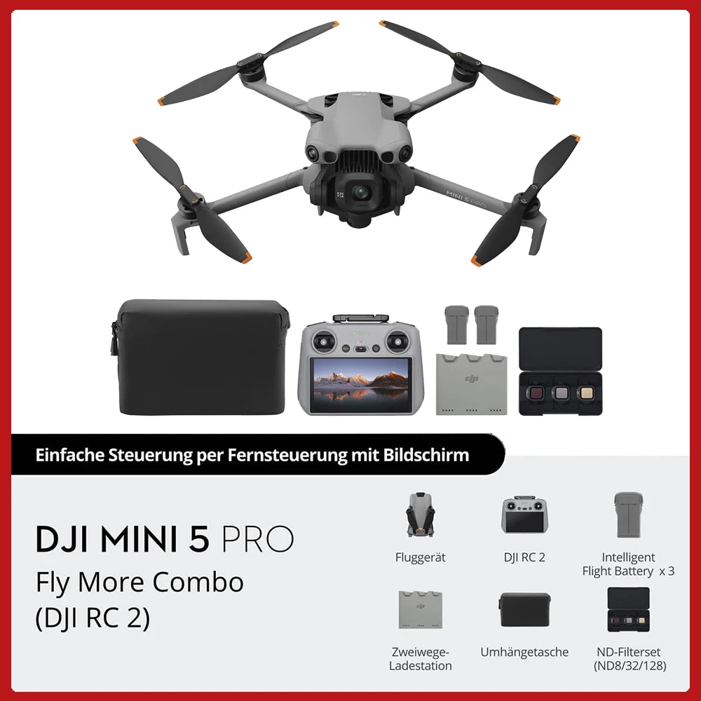 Mini 5 Pro Camera Drones ActiveTrack 360° Ultra-Light Foldable with 1-Inch CMOS 4K Camera Drone Omnidirectional Obstacle Sensing 225° Gimbal 20km Transmission With Mini 5 Pro Accessories for Beginners