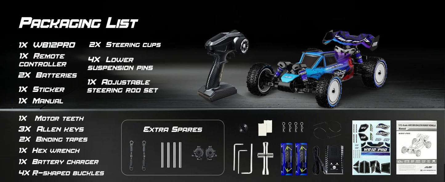 JIUSI 1/12 4WD WB12 Pro Rc Car 4x4 Off-Road Rc Truck Brushless 3600KV 80km/h High-Speed 2.4G Remote Control 3S 35C 2200mAh Toy Car Rc Cars For Adults Local Shipping From US