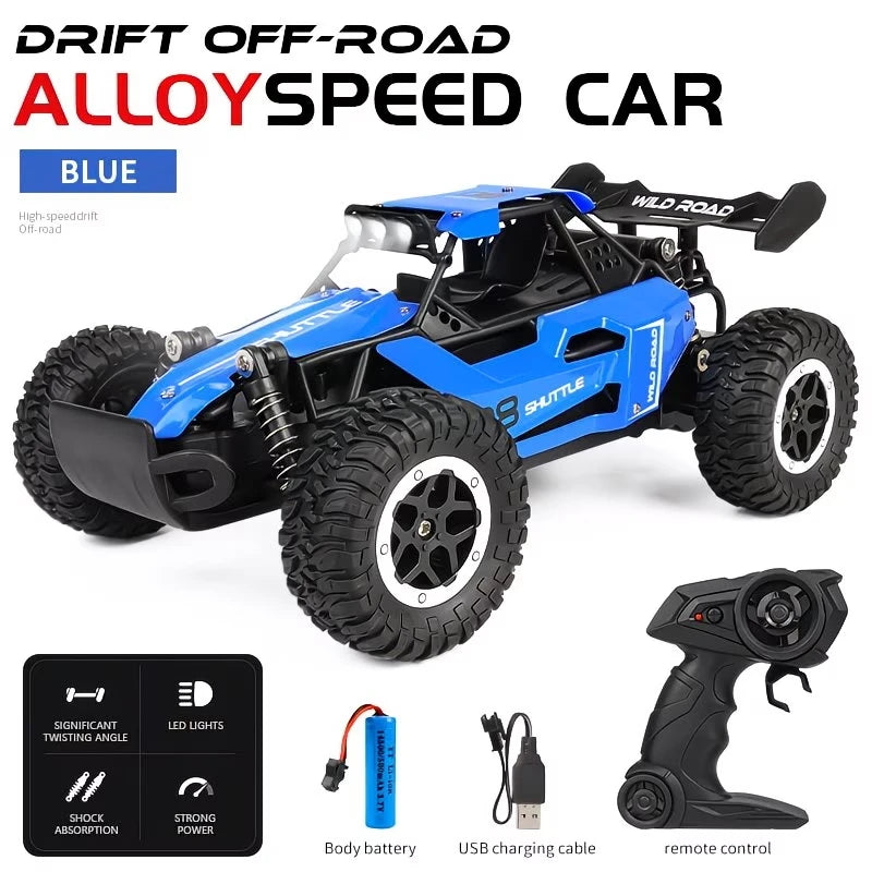 1:16 Alloy RC Off Road Car 2.4G Wireless Remote Control High Speed Buggy With LED Light Shock Absorber Kids Toy Racing Vehicle