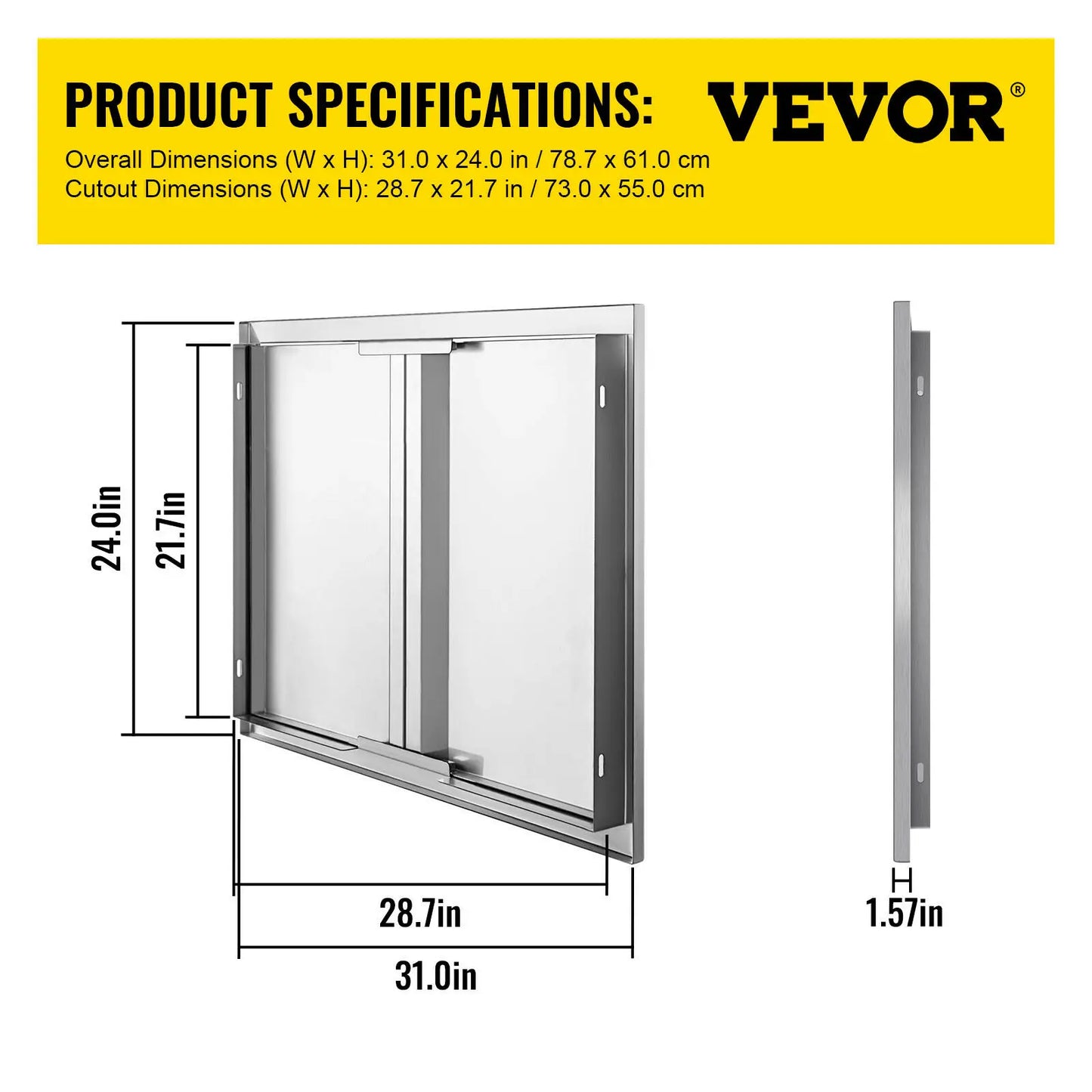 SucceBuy Stainless Steel BBQ Cabinet Access Door W/ Recessed Handle for Indoor/Outdoor Kitchen BBQ Island Kitchen Sink Fireplace