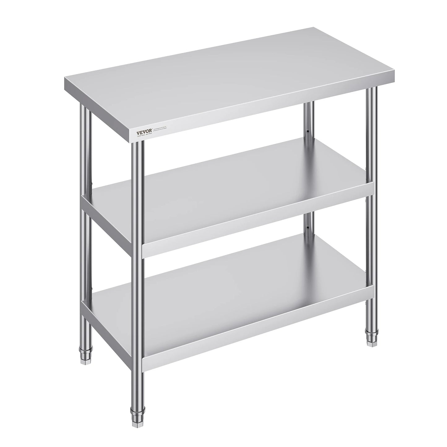 SucceBuy Stainless Steel Food Prep Table Commercial Kitchen Worktable with 2 Adjustable Undershelf for BBQ Kitchen Garage