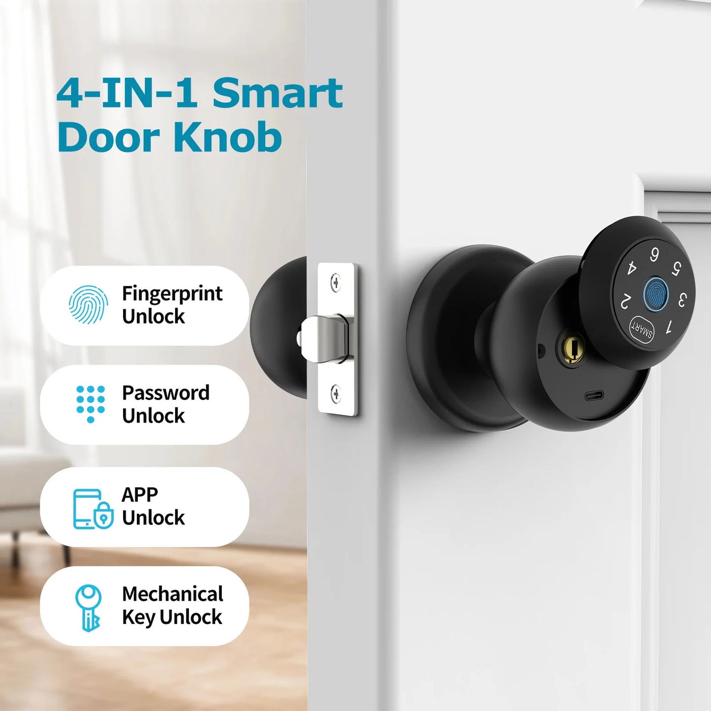 Ball Shaped Smart Lock Fingerprint Door Lock App Control Passcode Unlock Electronic Touchscreen Keypad Indoor