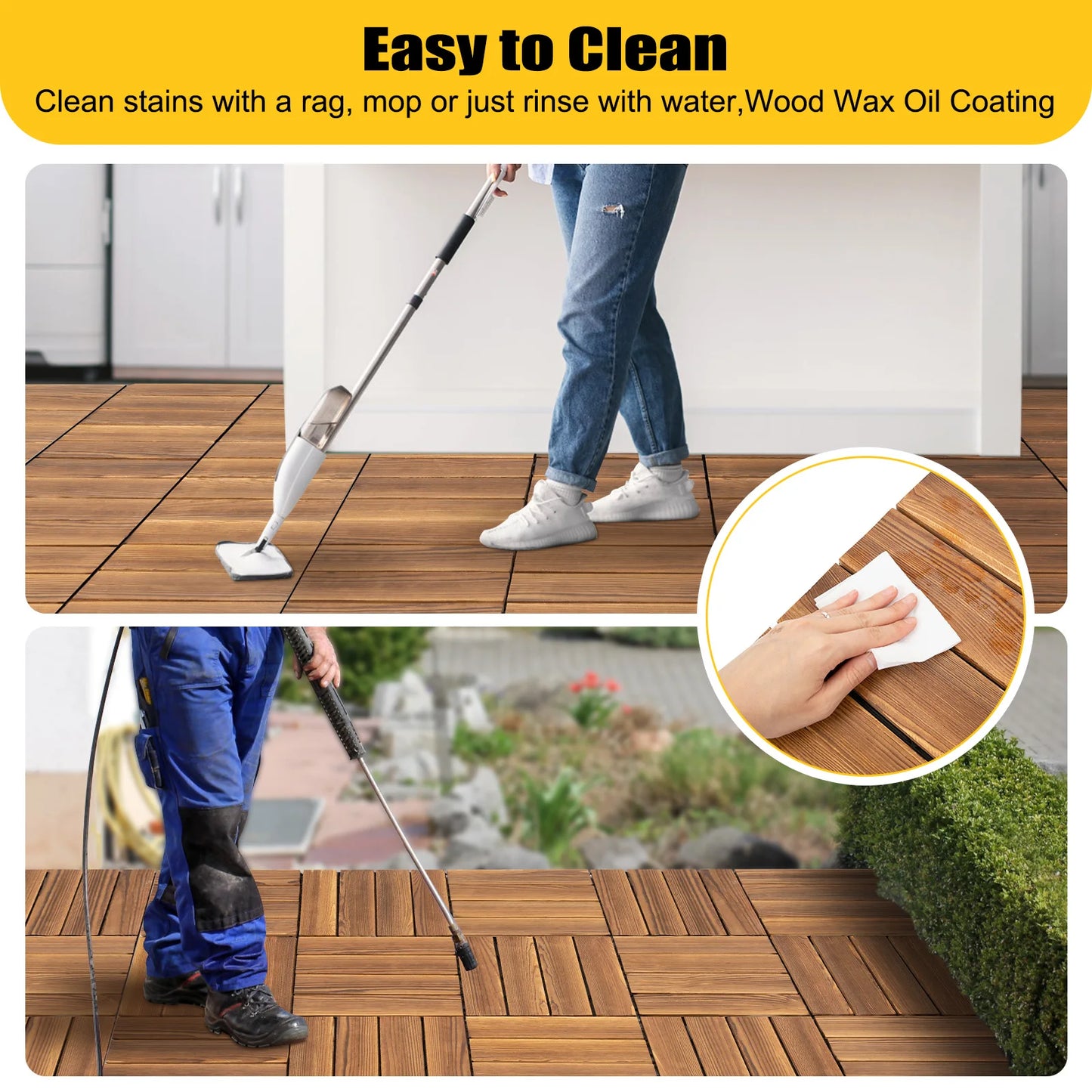 36 PCS 12"x12" Solid Wood Floor Tile Non-slip Waterproof Hardwood Interlocking Deck Tiles Garden Balcony Outdoor Flooring Decor