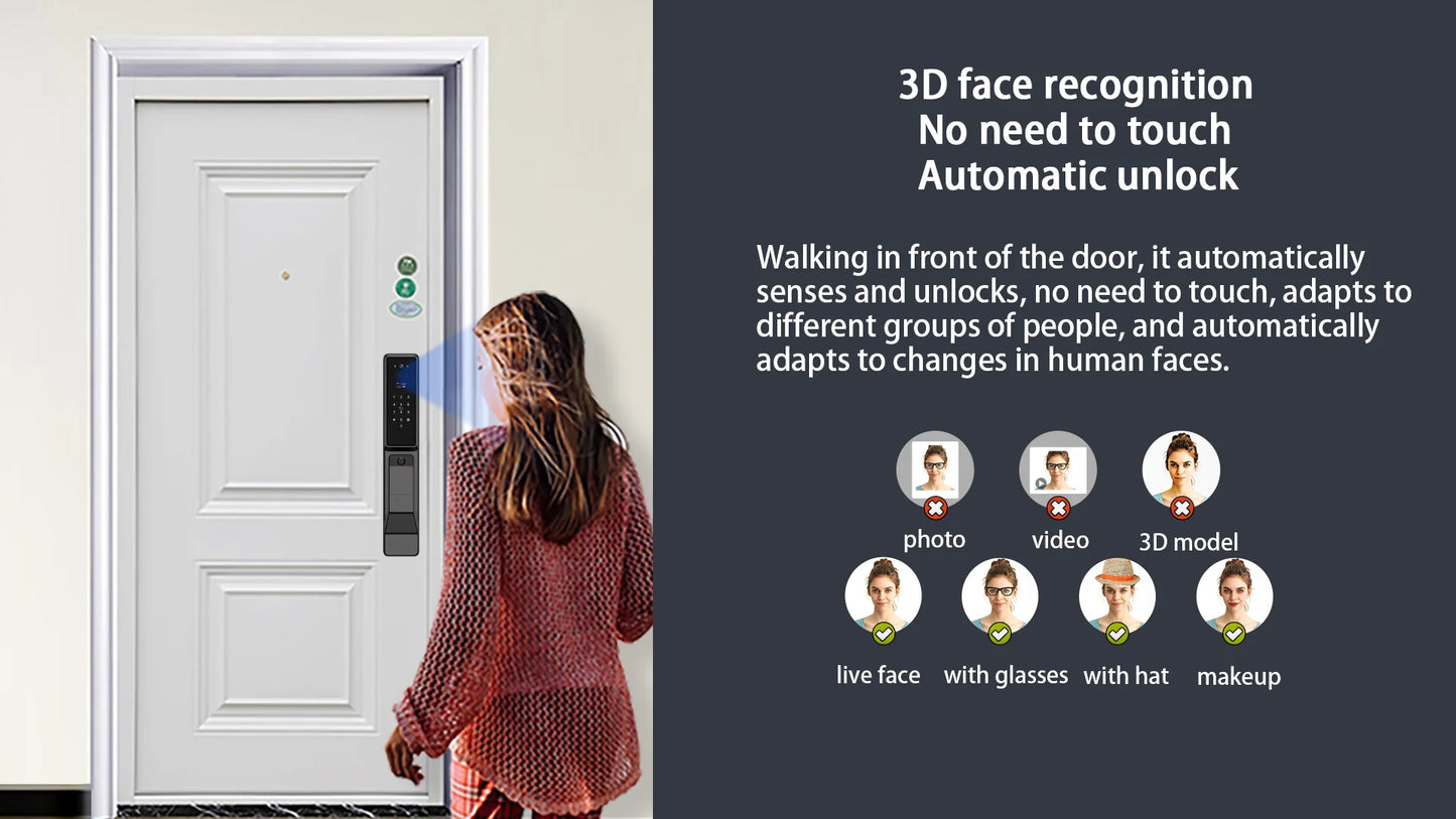 Alexa Voice Control Smart Door Lock Tuya APP 3D Face Recognition Electronic Digital Smart Door Lock With Camera