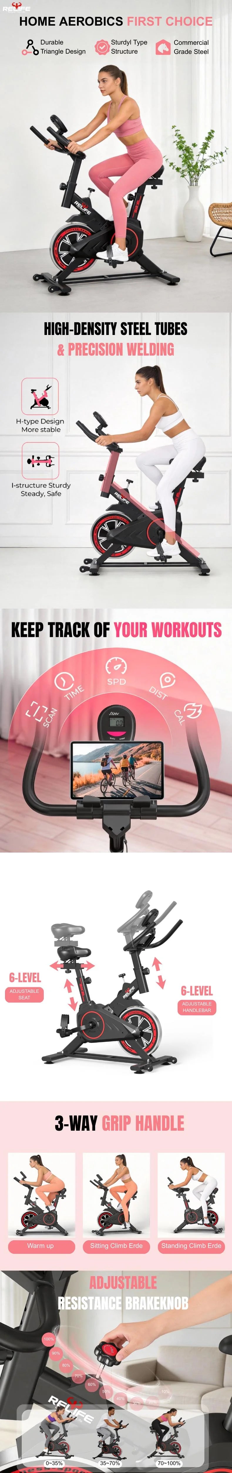 RELIFE Exercise Bike Stationary for Home Indoor,Cycling Bike with Silent Belt Drive for Home Cardio,Brake Pad