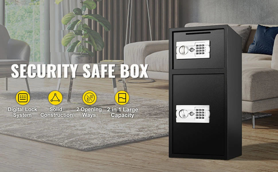 SucceBuy 33" Double Door Safe Deposit Box Secret Hidden Piggy Bank Steel Separate Storage Space Electronic Lock for Office Home