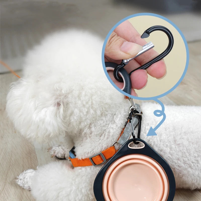 Folding Portable Silicone Pet Feeder Bowl Outdoor Travel Dog Cat Food Bowl Collapsible Food Water Container with Carabiner