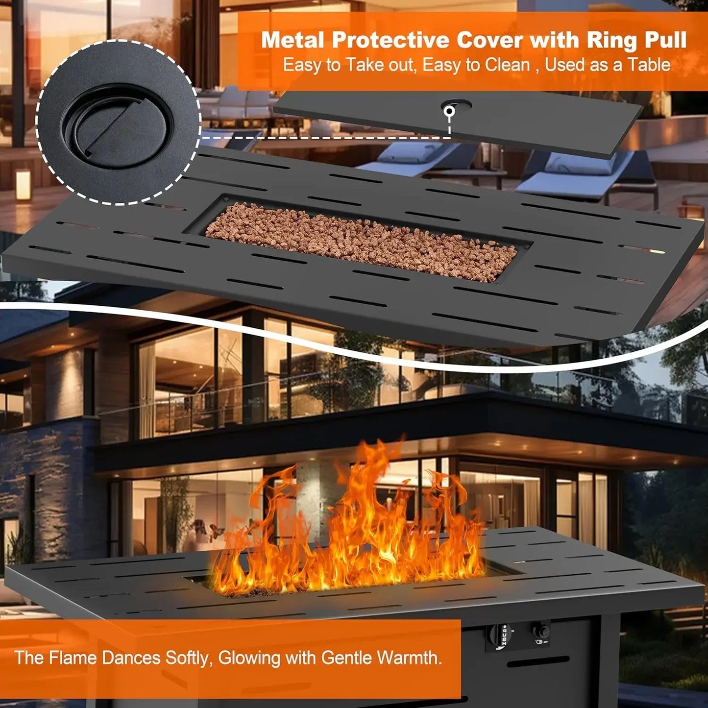 Walsunny 43 inch Outdoor Propane Fire Pit 50,000 BTU Gas Fire Pit Table with Lid, Waterproof Cover, Rectangle Gas Firepit Table