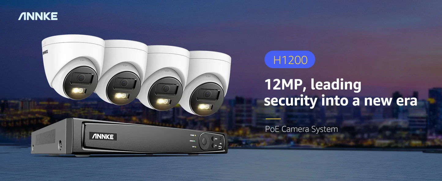 ANNKE 12MP Dual Light Smart Video Surveillance Kit 2/4PCS POE Camera 12MP NVR Smart Home Camera 8CH NVR Outdoor Built-in mic