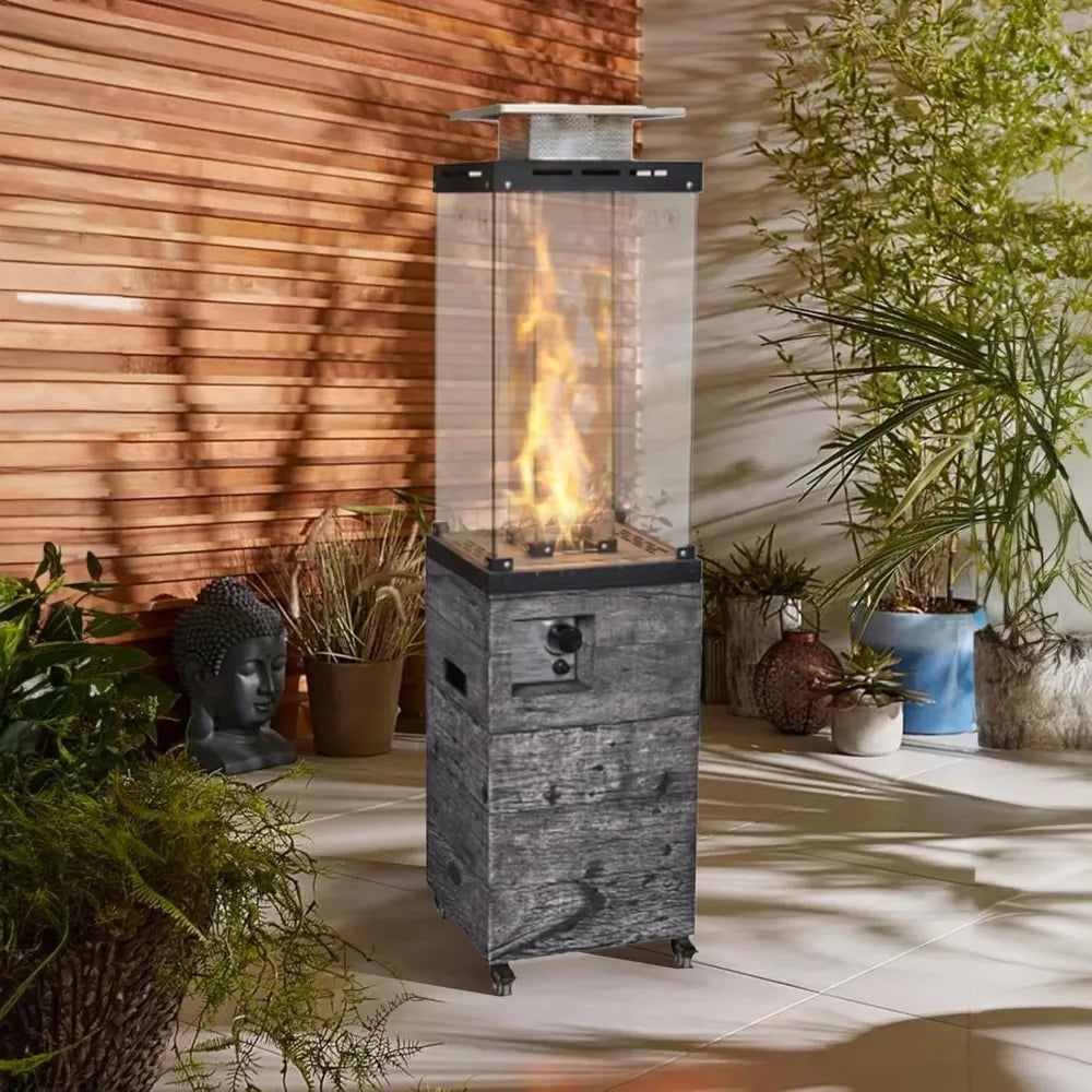 Outdoor Patio Propane Fire Heater with Weather Cover Glass 41000 BTU Fireplace Patented & CSA Certificated, Gray