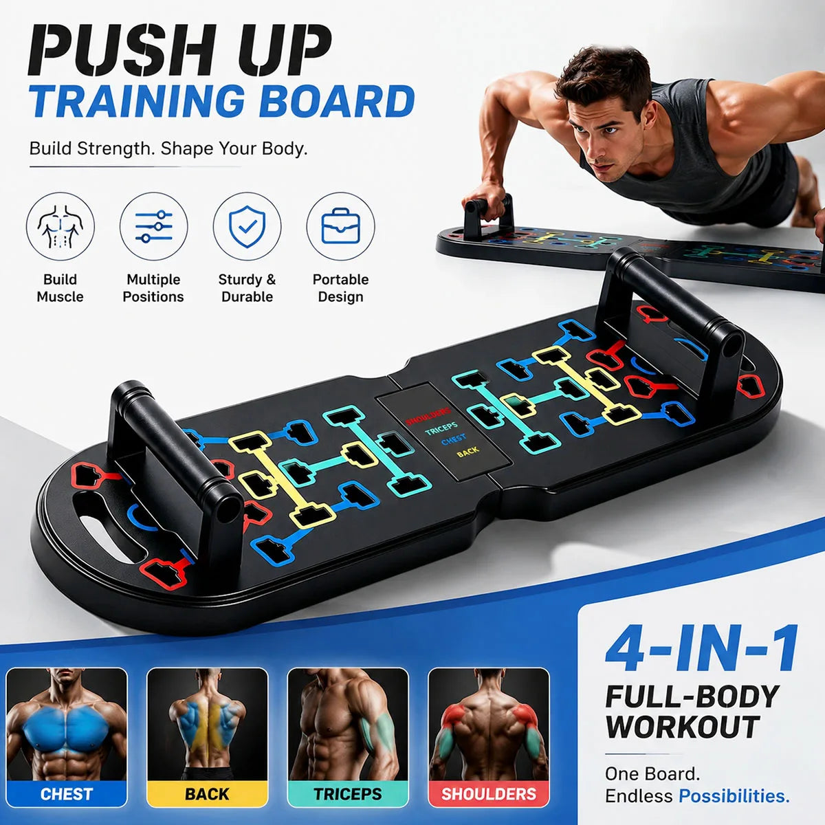 20 in 1 Portable Home Gym Workout Set Foldable Push Up Board with Resistance Bands Pilates Bar Ab Roller Hand Grip Trainer Full Body Fitness Equipment for Home Travel Exercise