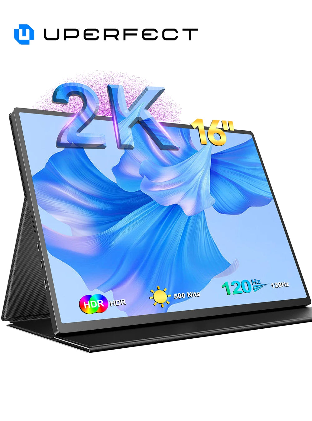 16" 2K Portable Monitor 2560*1600 16:10 100%sRGB 500Cd/m² 120Hz Gaming Display For Xbox PS5 Switch Laptop Mac Phone