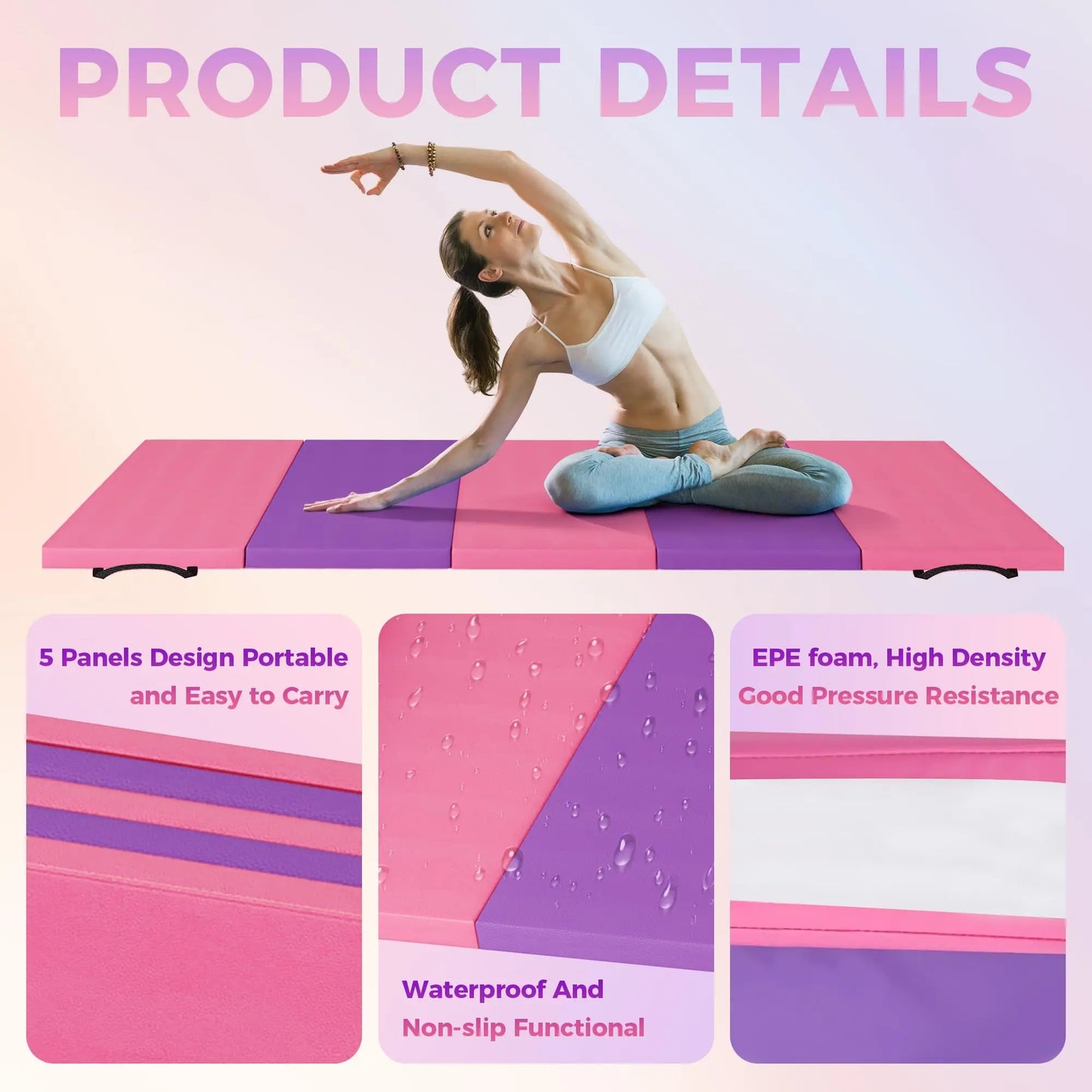 Gymnastics Mat,4-/5-fold Exercise Mats, Gymnastics Tumbling Mats, Thick Portable Home Gym Floor Pad for Yoga, Pilates, Aerobics