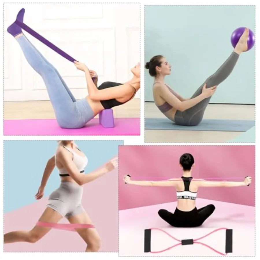 21 Pcs Pilates Ring Circle Set for Women, Includes 9.8 in Ball Yoga, Ring Stretching, Strap Bands, Non Slip Socks, Back Bags fo