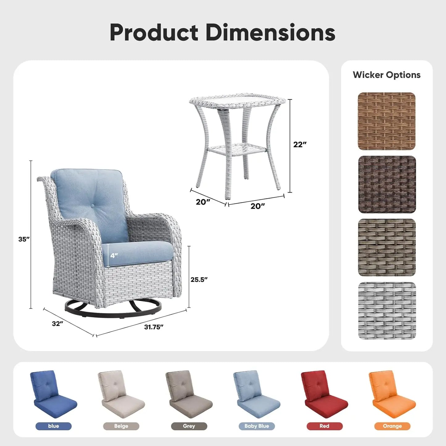 Patio Wicker Chairs Swivel Rocker,Outdoor Patio Furniture Set with Rattan Side Table
