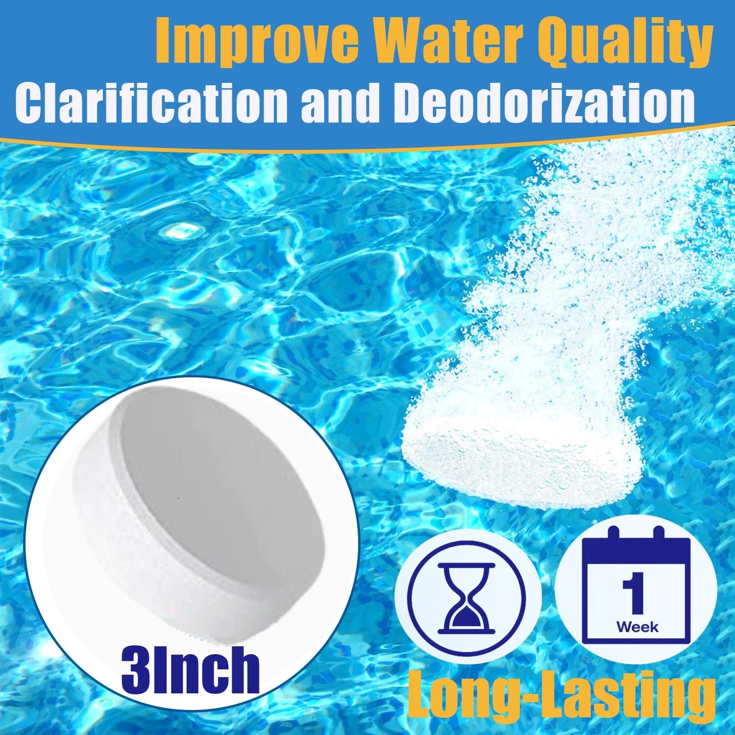 3 inch 50 Pounds Chlorine Tablets ,  Stabilized Chlorine Tablets for Hot Tubs, Swimming Pools and Spas - Slow Dissolving