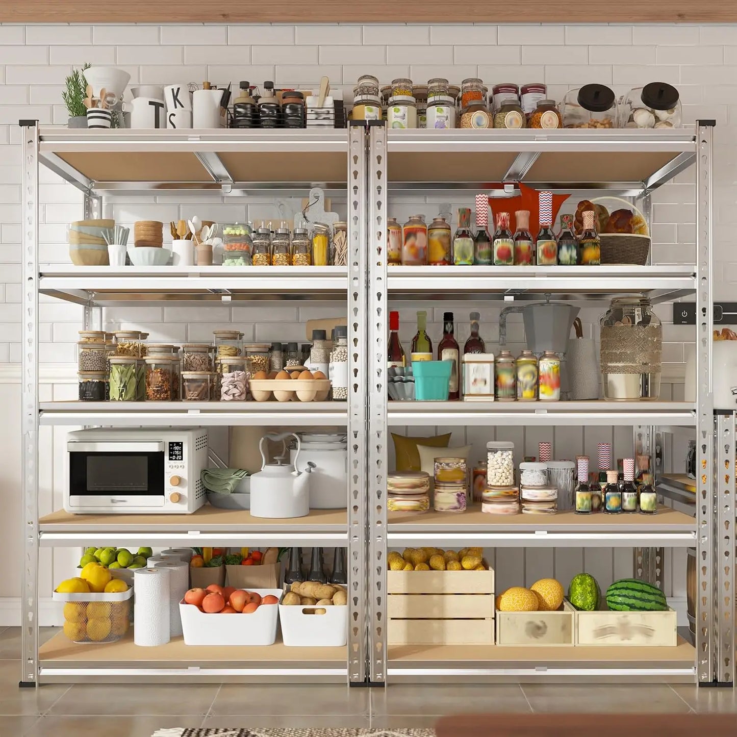 5 Tier Heavy Duty Metal Shelving 2000LBS Capacity Adjustable Garage Shelves for Pantry Storage Customized Organization Solution