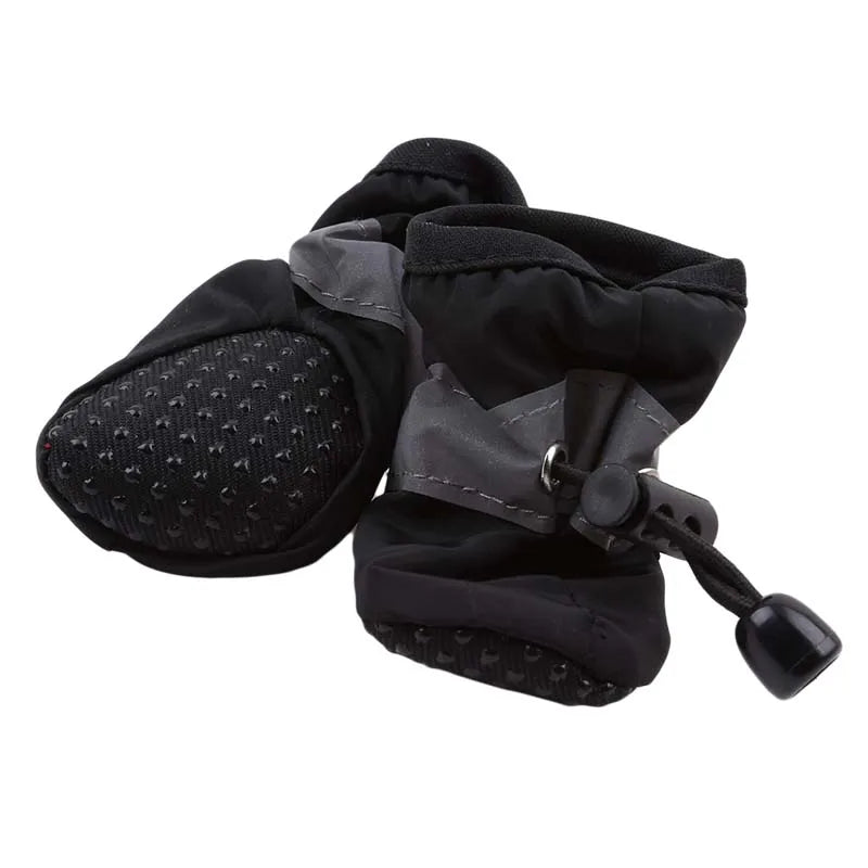 4Pcs Dog Boots Waterproof Non-slip Sole with Reflective Strip Adjustable Drawstring Soft Breathable Lining for Small Medium Dogs
