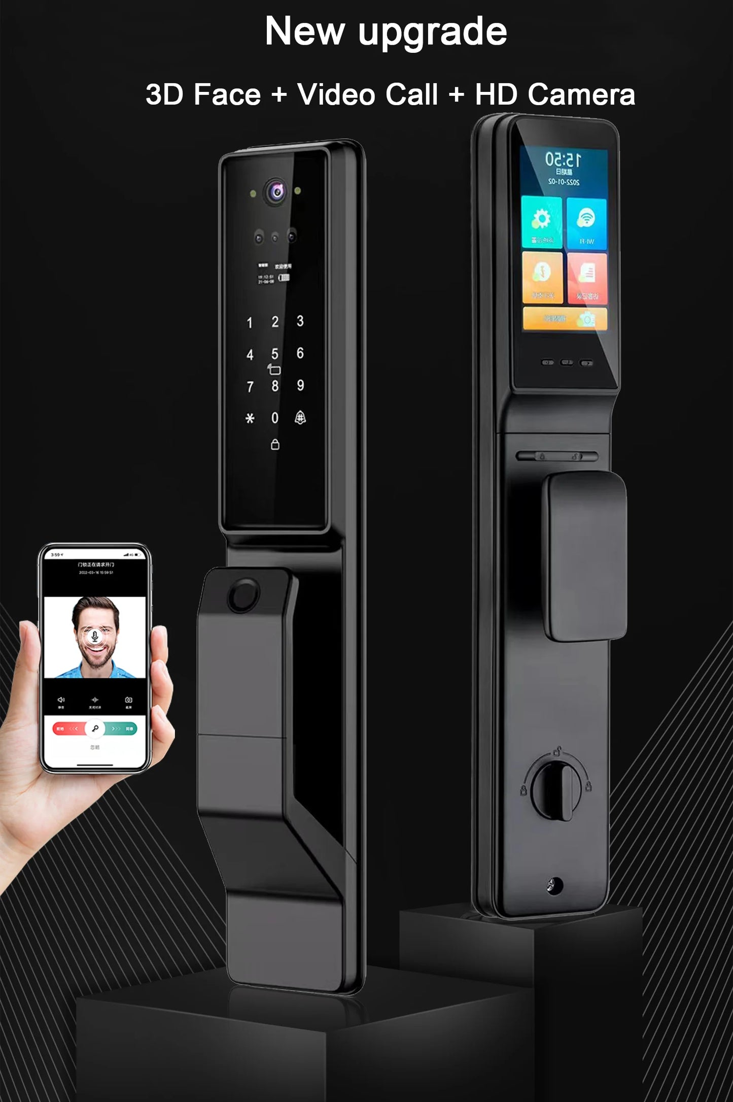 Alexa Voice Control Smart Door Lock Tuya APP 3D Face Recognition Electronic Digital Smart Door Lock With Camera