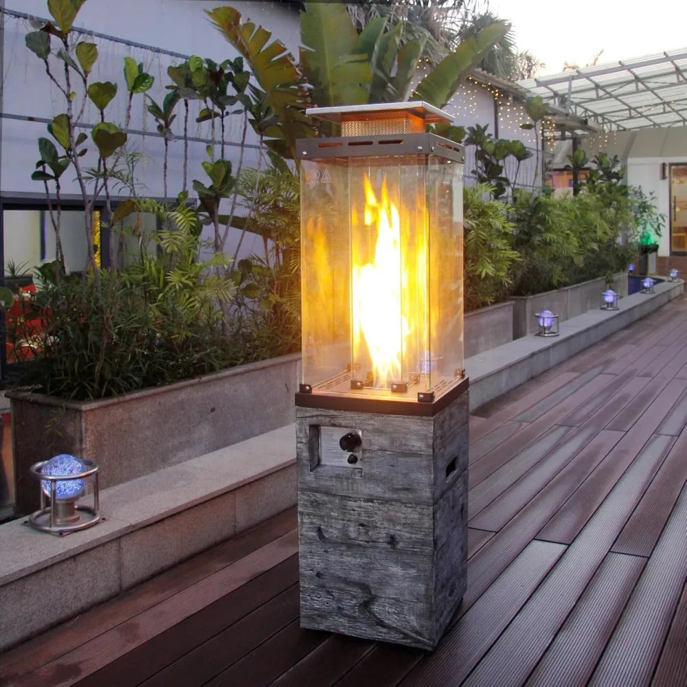Outdoor Patio Propane Fire Heater with Weather Cover Glass 41000 BTU Fireplace Patented & CSA Certificated, Gray