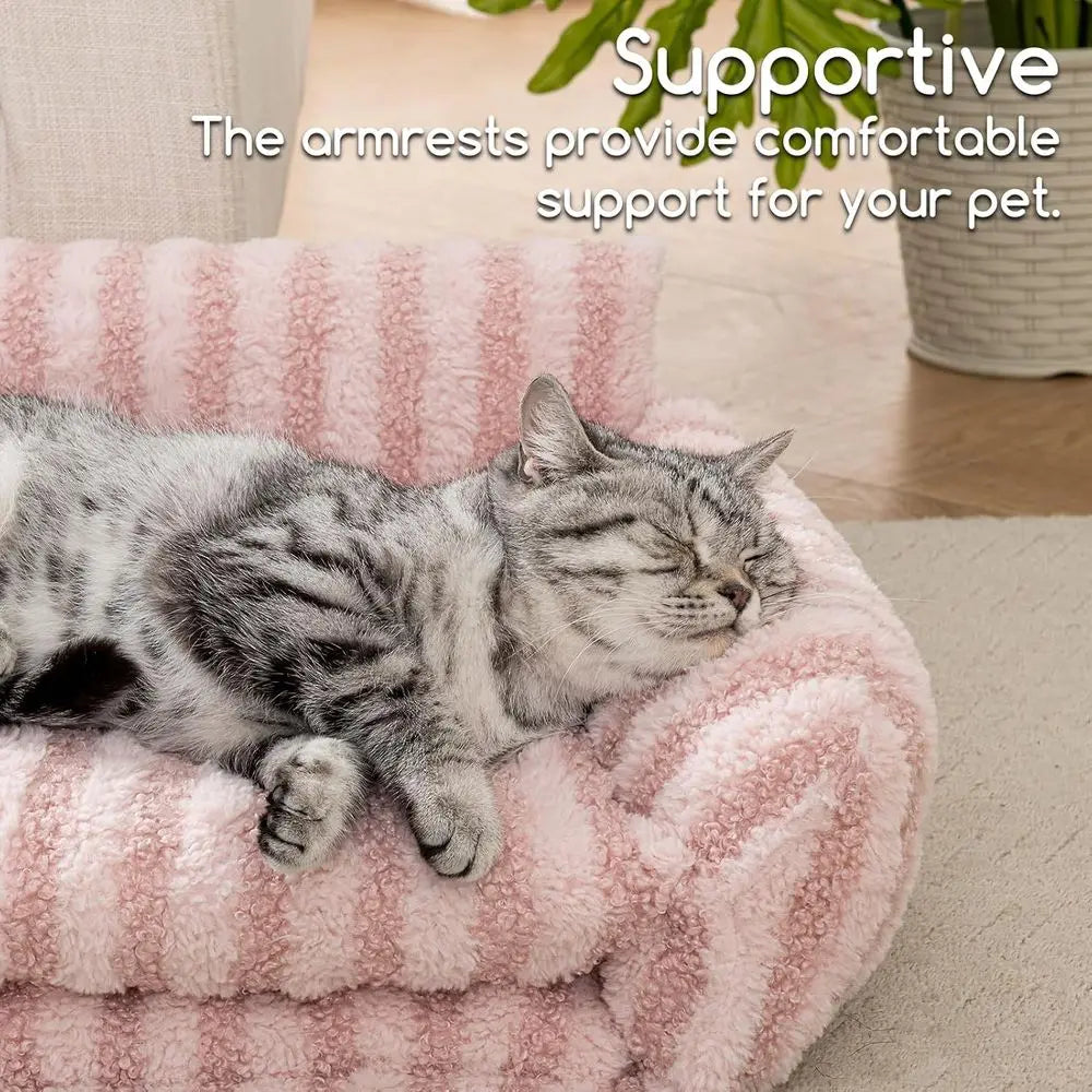 Double-Layer Orthopedic Plush Pet Couch, Multifunctional Sofa Nest Bed for Small Cats and Dogs, Pink (21x15x8 inch)