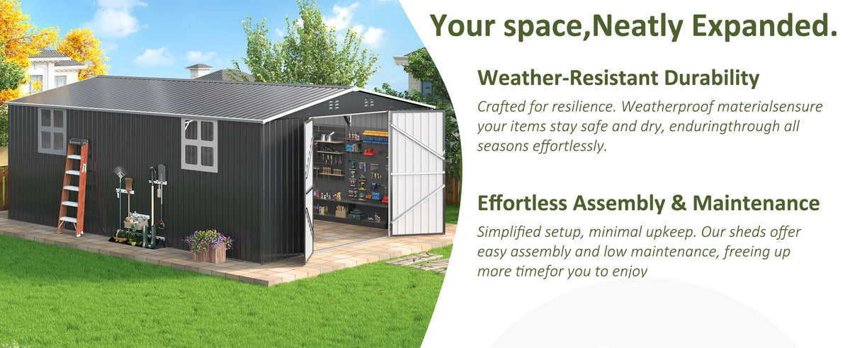 10x10~12x18FT Outdoor Metal Storage Heavy-Duty Frame Shed w/ Lockable Door, Heavy-Duty Tool Shed For Backyard Patio Graden