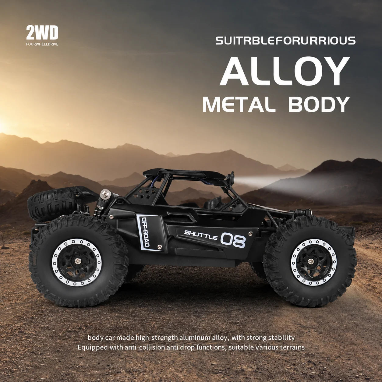 1:16 Alloy RC Off Road Car 2.4G Wireless Remote Control High Speed Buggy With LED Light Shock Absorber Kids Toy Racing Vehicle