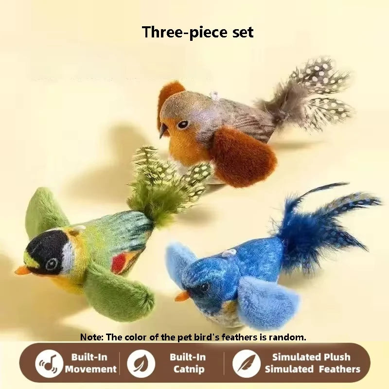 Interactive Chirping Bird Cat Toy | 1pc Hanging Bite-Resistant Feather Toy Realistic Sound Cat Teaser for Kittens Indoor Play
