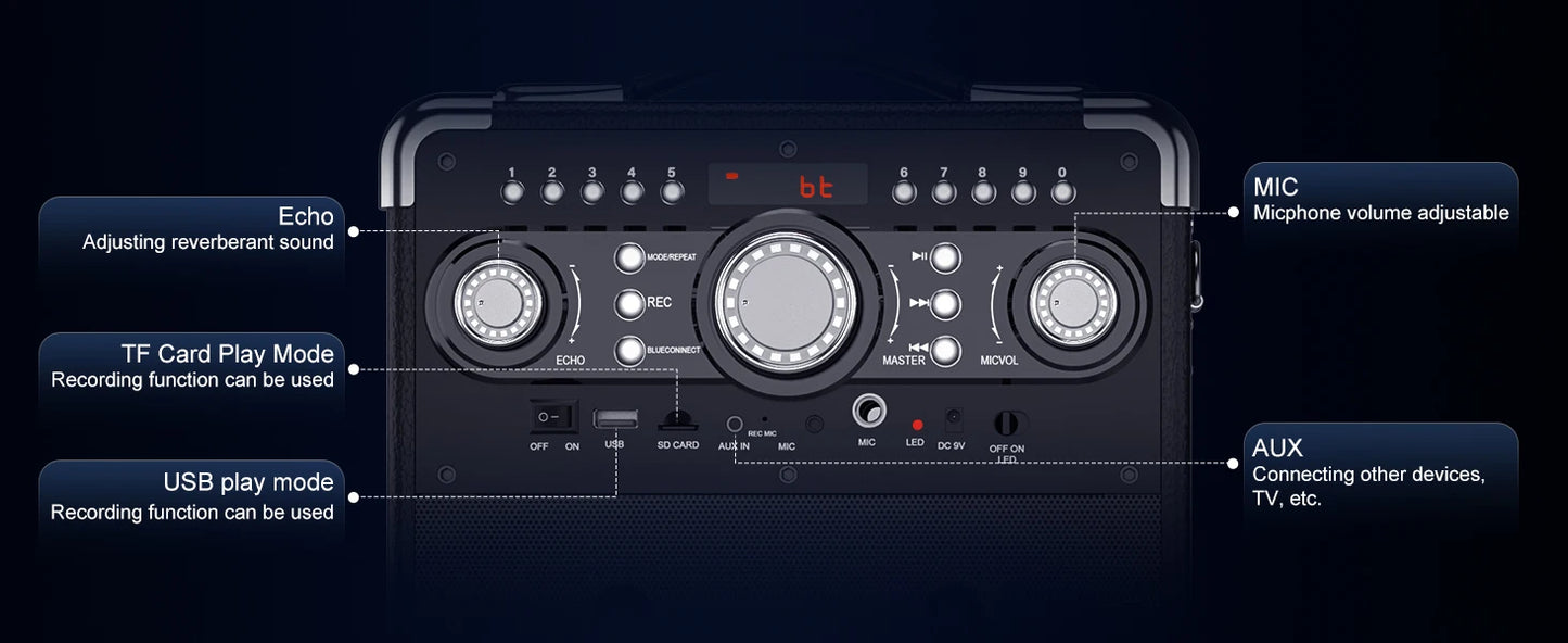 S8-T Kara Ok with 3 Microphones,Portable Bluetooth 5.3 Kara Ok Speaker, Suitable for Outdoor Activities, Parties and Parties