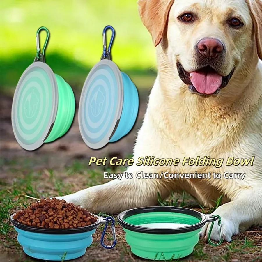 1Pc Green/Green Foldable Dog Bowl, Pet Feeding Water Bowl, Space-Saving Foldable Design with Stable Unfolding, Multifunctional